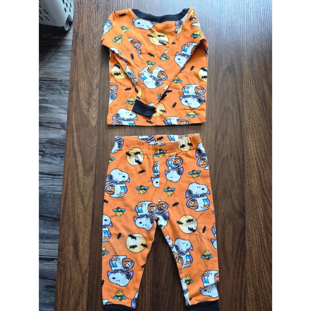 Snoopy Peanuts Halloween Pajamas 2T Toddler Woodstock Bats Orange PJ Set AME